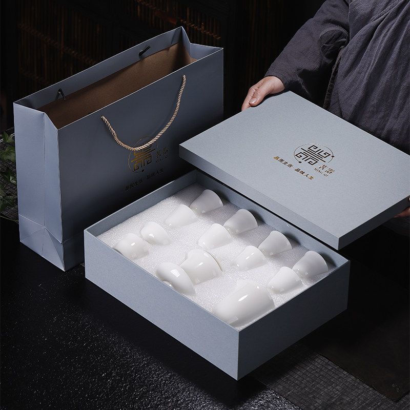 凌胜德化白瓷套装羊脂玉家用功夫茶具茶杯泡茶器礼盒公司礼品盖碗