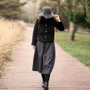 冬季复古呢子半身长裙女秋冬花苞裙松紧腰羊毛呢半身裙女装冬裙