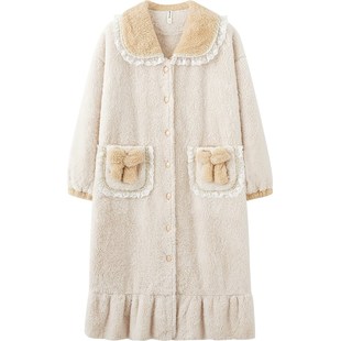 马克公主珊瑚绒睡袍女秋冬加厚可爱睡裙长款浴袍冬天家居睡衣外套