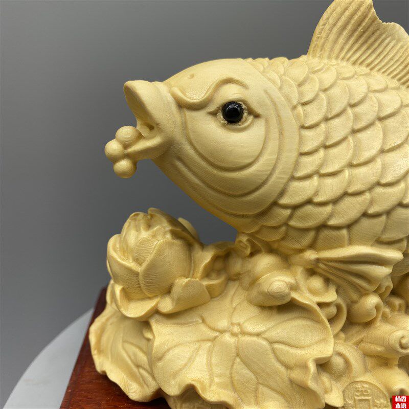 侩木雕刻金龙鱼摆件年年有余家居饰品工艺品摆设实木锦鲤鱼