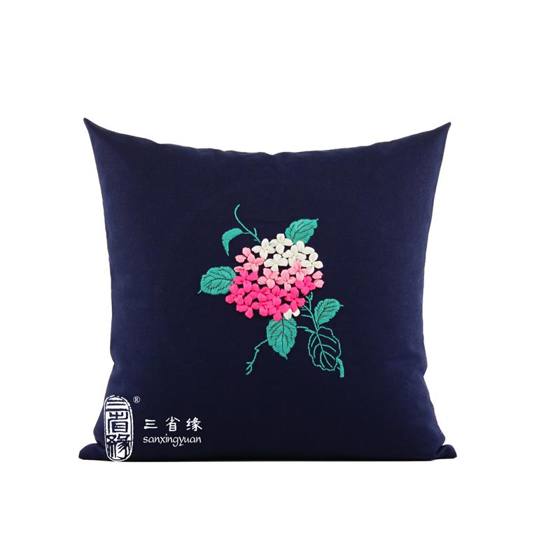 丁香花手工丝带绣抱枕套靠垫居家靠包沙发靠背套午睡枕送枕芯包邮