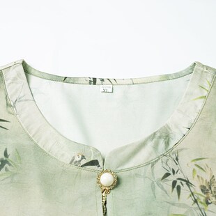 妈妈装夏装短袖雪纺衫奶奶宽松假两件T恤上衣中老年人女薄款套装