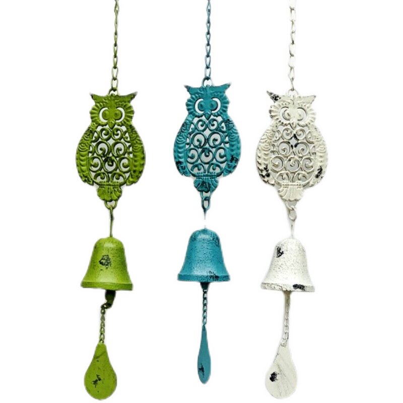 美式铁艺复古悬挂小鸟猫头鹰风铃花园庭院装饰铸铁铃铛创意挂饰