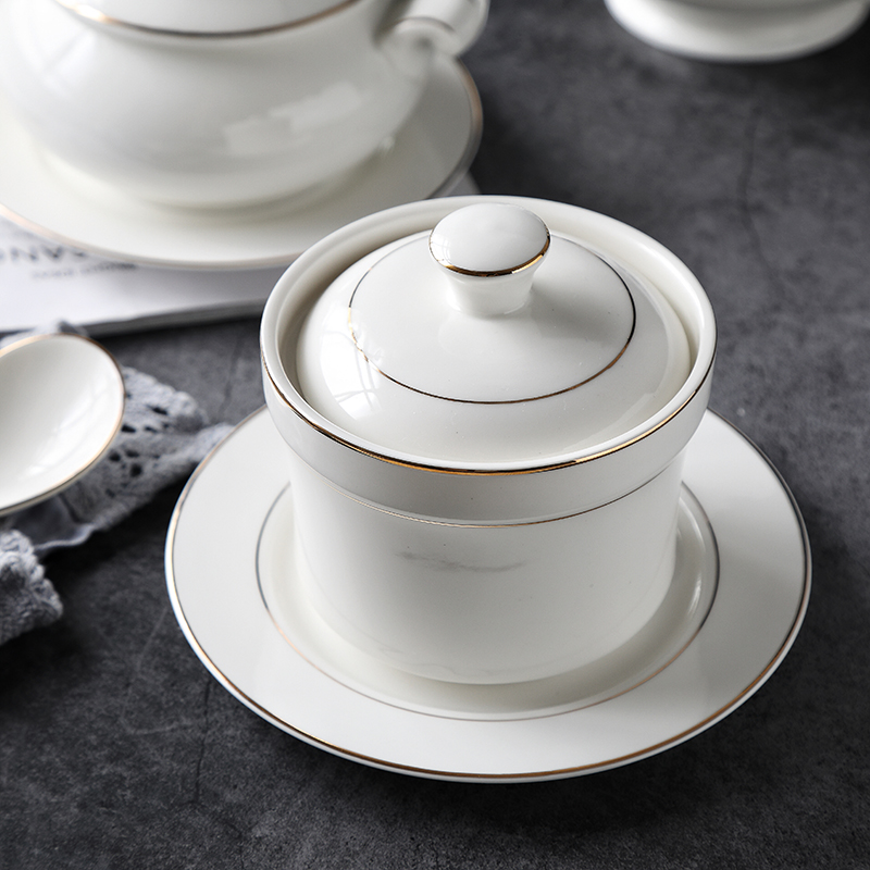 燕窝炖盅碗陶瓷位上汤盅带盖金边商用甜品罐餐厅小号隔水炖汤蒸盅