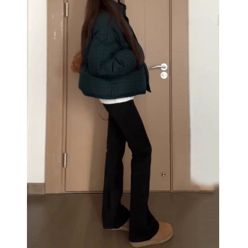 美式黑色微喇叭牛仔裤女秋冬加绒2024新款小个子宽松直筒阔腿裤子