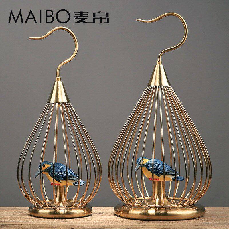 北欧鸟笼合金摆件客厅卧室别墅样板房欧式新古典高档家居装饰摆设