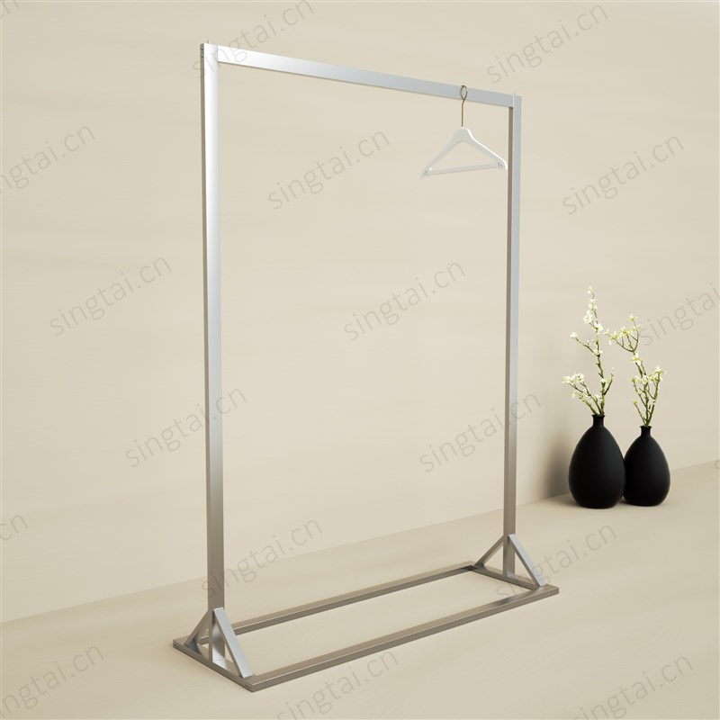 简约服装店衣架子落地式中岛架正挂不锈钢拉丝银色展示挂衣架货架