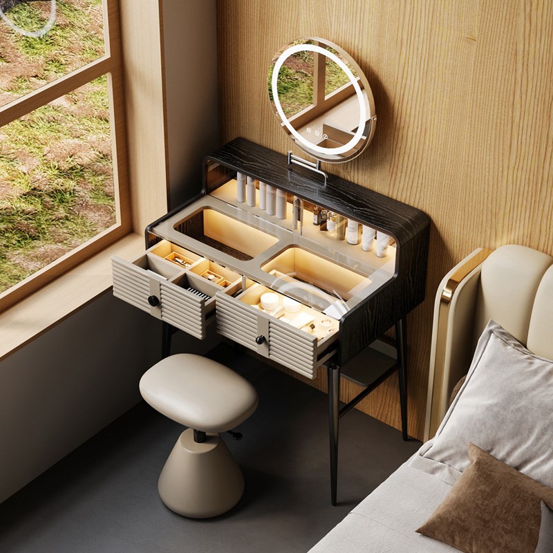 小户型实木梳妆台轻奢高级感主卧化妆桌新款多功能小型70cm化妆台