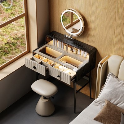 小户型实木梳妆台轻奢高级感主卧化妆桌新款多功能小型70cm化妆台