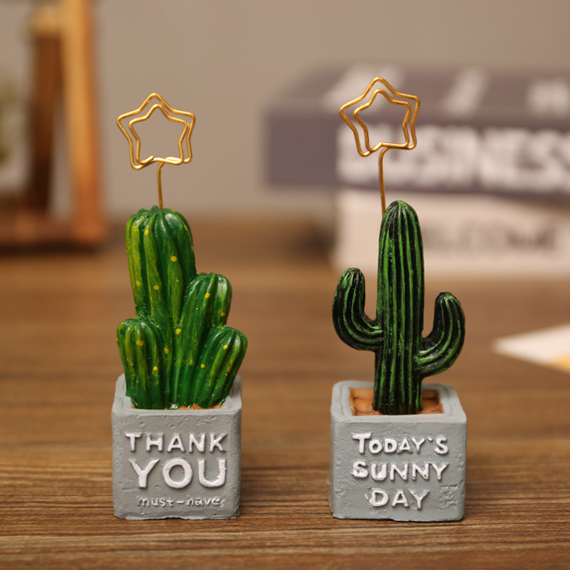 个性绿植留言夹摆件便条照片小夹子创意举牌复古办公名片标签支架