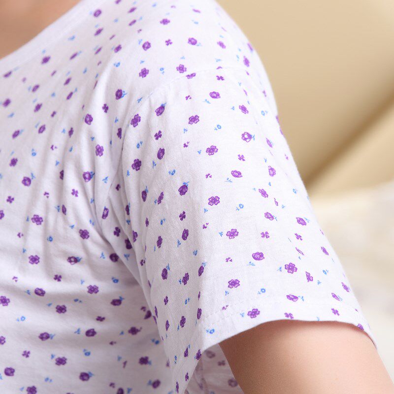 中老年汗衫女士纯棉短袖t恤妈妈装圆领宽松大码全棉背心夏