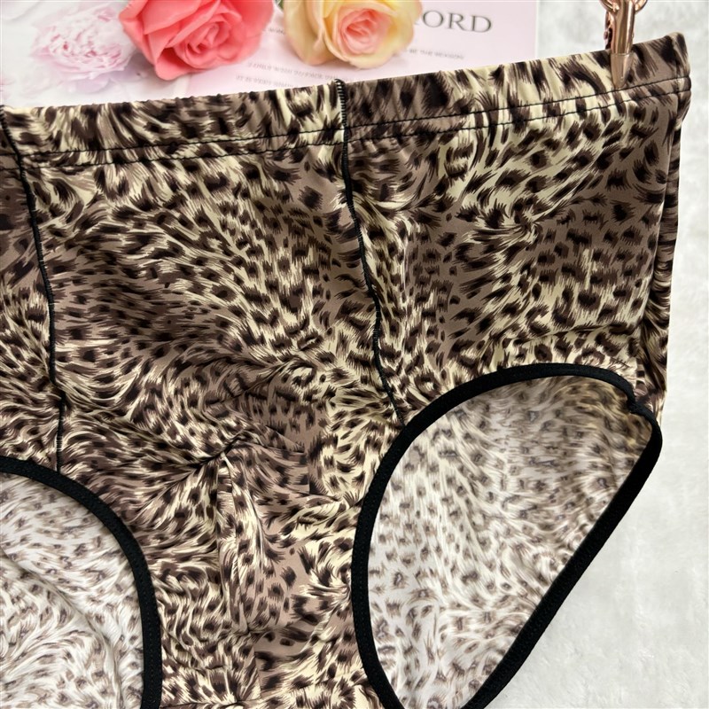 新款男士高腰棉裆弹力豹纹雷丝花边性感男式贴身日常穿用三角内裤