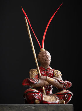 中式陶瓷斗战胜佛孙悟空摆件禅意家居客厅玄关桌面装饰工艺品摆设