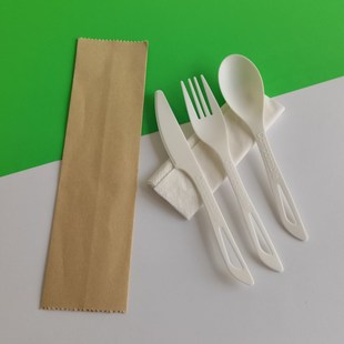 PLA刀叉勺子竹筷套装 环保可降解四件套叉勺外卖拌饭加硬勺水果叉