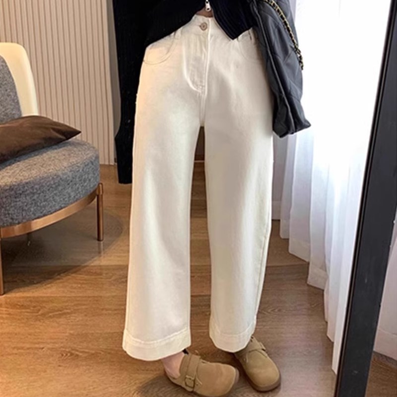 复古蓝直筒牛仔裤女春夏季胖妹妹mm梨形身材宽松显瘦遮胯阔腿裤子