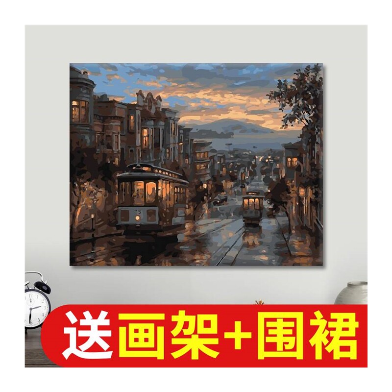 现货icision数字油画diy油彩画客厅风景填N色手工绘填色装饰画夜