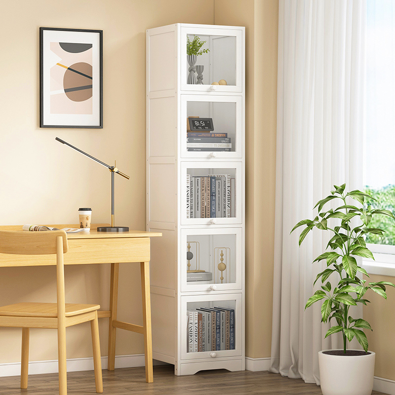速发书柜书架落地门物柜小型客厅多层收用柜家纳防尘带置窄缝储物