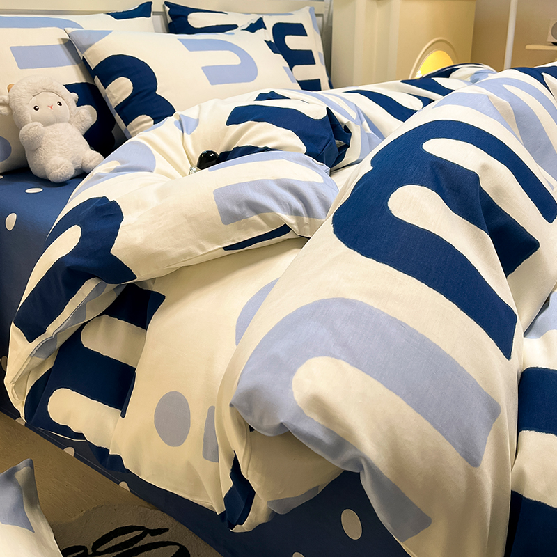 速发字母风床上四件件纯三全棉100简约宿舍床品棉套套
