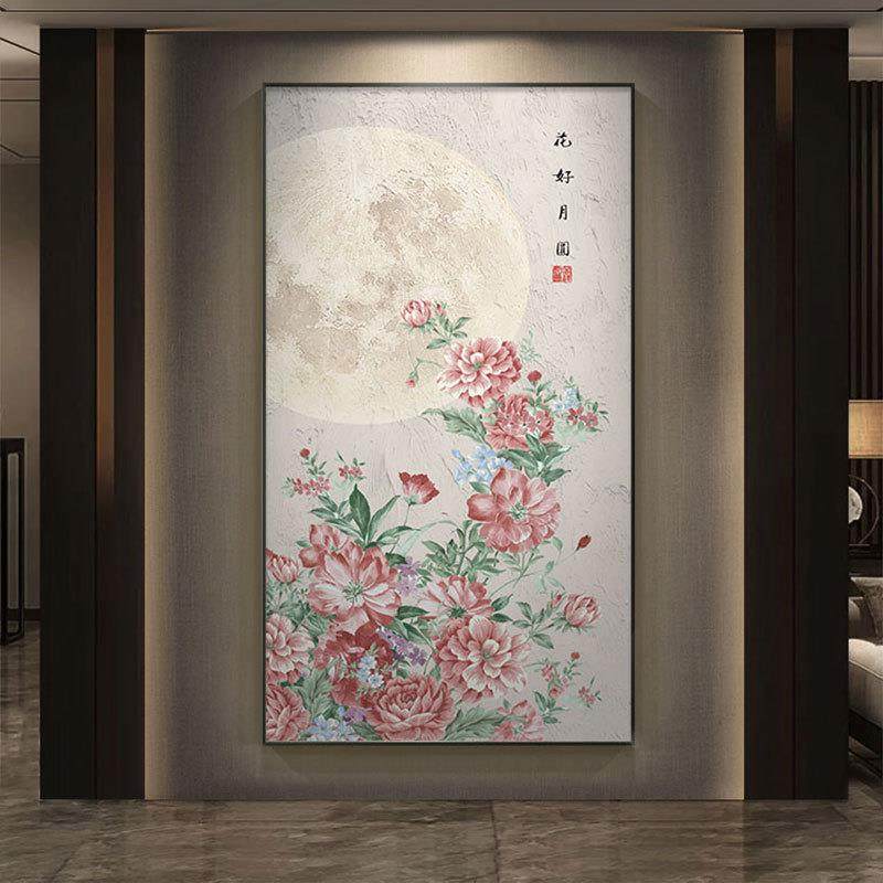 速发牡丹入户玄装关饰画式中新挂画客厅走廊过道壁画玄幻画竖版肌
