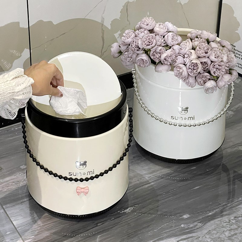 速发手油风家用垃圾桶客厅卧室简约带盖垃圾篓卫生间翻盖奶提卫生