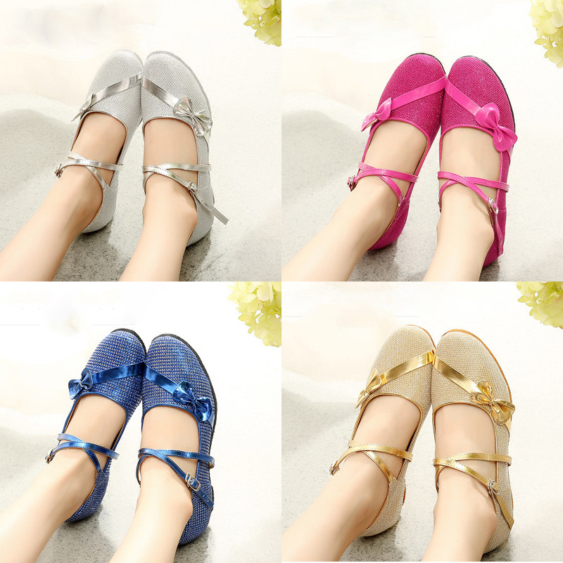 速发童季童拉丁舞鞋儿夏孩少儿软底低跟练功鞋出演银色恰恰