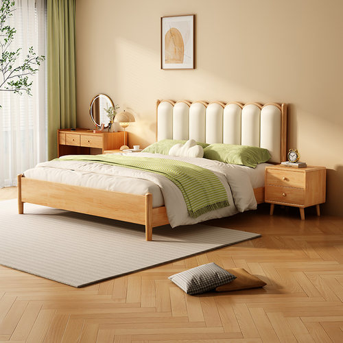 速发美式原木木风实床软靠1.8米双人主卧婚床简约1米5儿童床