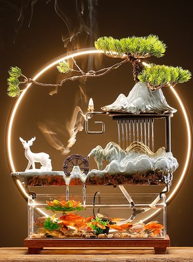 速发创意客厅环循流礼摆件装饰生财招财倒流香办公区桌面鱼缸乔迁