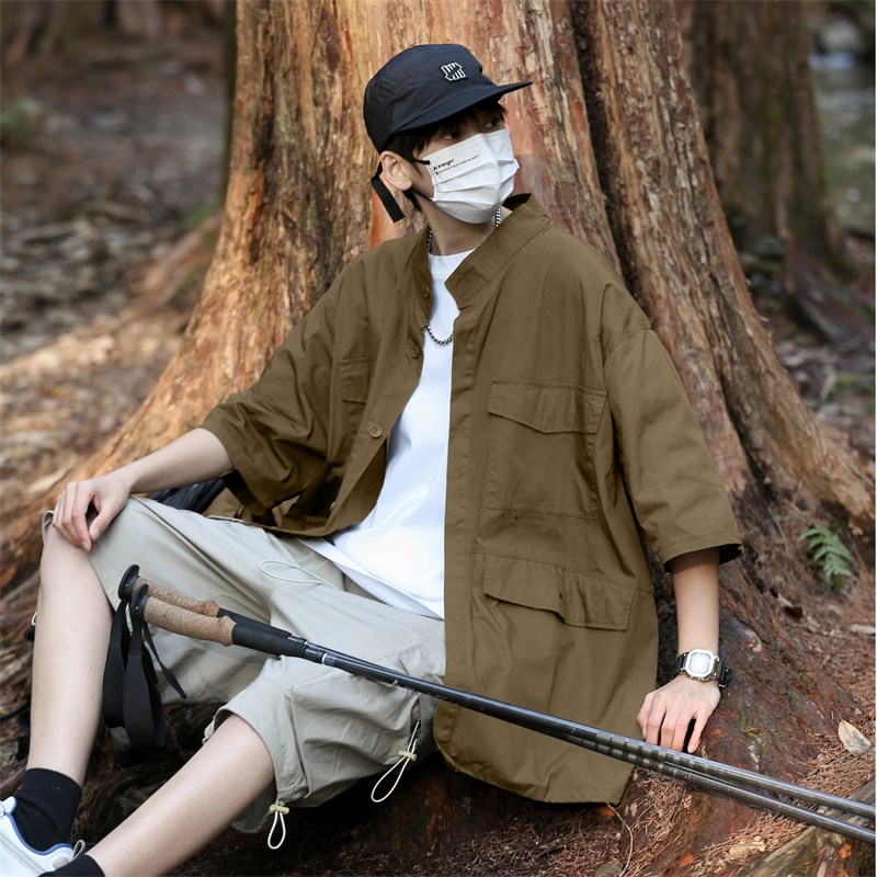 速发cityboy立领男生夏季潮牌宽松百搭户外运动工装衬衣