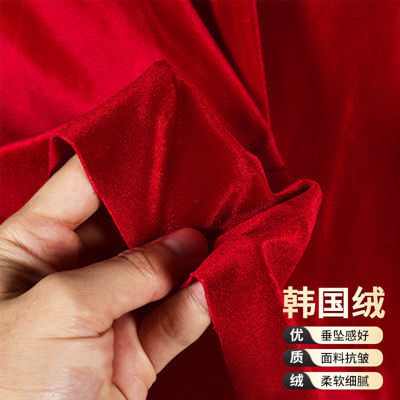 速发红色丝绒亮红色中国高品质金丝绒豪华装饰背景布高级服装面料