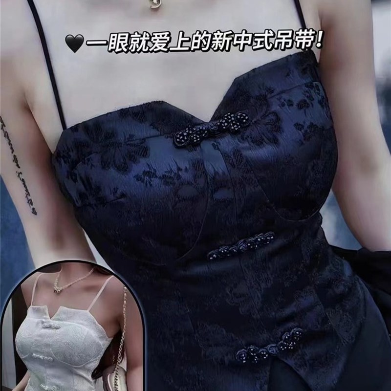 速发新中式复古小吊带背心外穿辣妹纯欲风短款打底内搭抹胸美背上