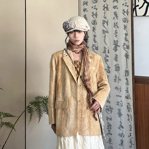 长袖新中式提花女士西装外套复古