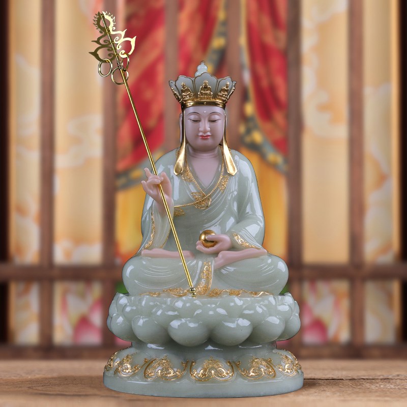 现货速发汉白玉地藏菩萨家用供奉石雕镶金地藏王普萨佛像居家供佛
