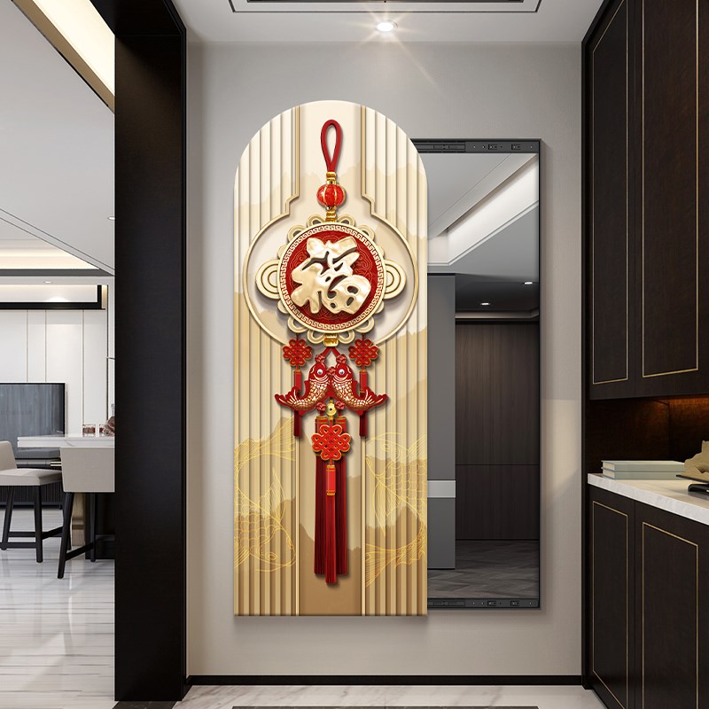 现货速发中国结推拉全身镜装饰画锦鲤可关闭穿衣镜福字玄关试衣镜
