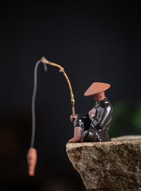 快速发货古e风禅意陶瓷江湖故人侠客钓鱼人物小摆件鱼缸假山微景