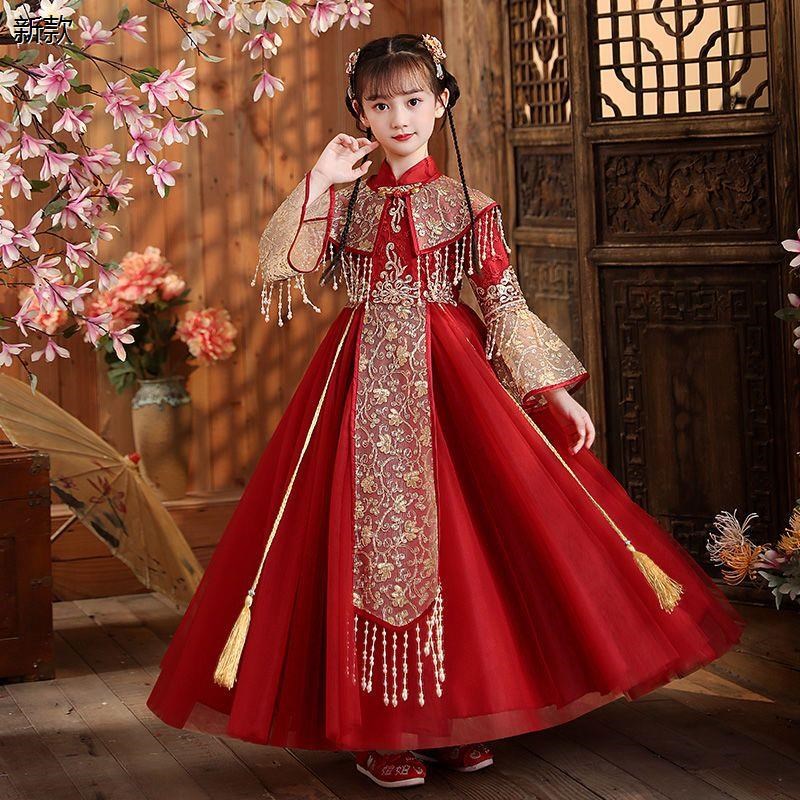 现货速发童汉服中国风儿童旗袍古风唐装超仙礼服小孩古装秋冬装拜