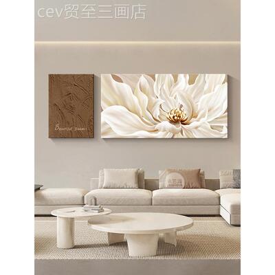 网红奶理沙油风客装厅饰画高级感肌砂简岩发背景墙挂画北欧约花卉