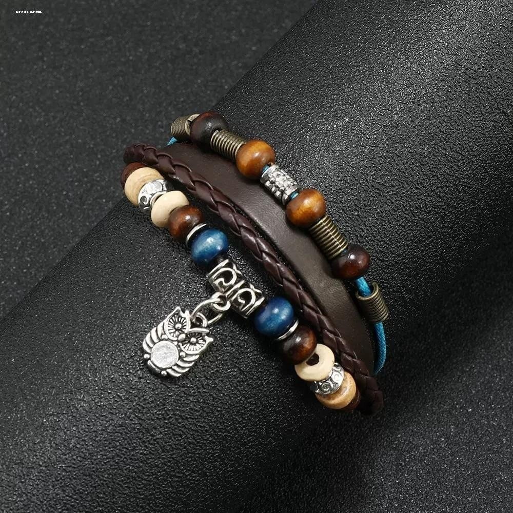 新品欧美复古风手工编织手镯时尚简约情侣款钥匙锁皮质手链