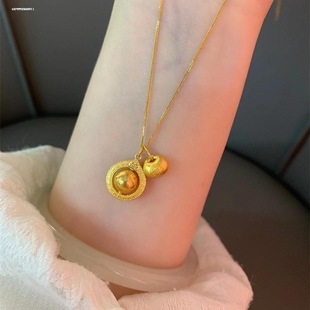 黄金色吸米星项链吸金星吊坠挂链古巴复古锁骨链高级个性时尚潮转