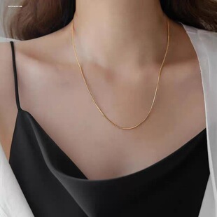 蛇骨链项链无吊坠18k金锁骨链女长款链子素链男挂绳毛衣链