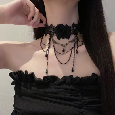 黑色蕾丝脖子项炼项圈女覆古流苏