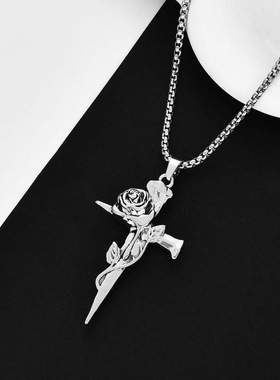 个性覆古玫瑰花十字架项炼男士潮