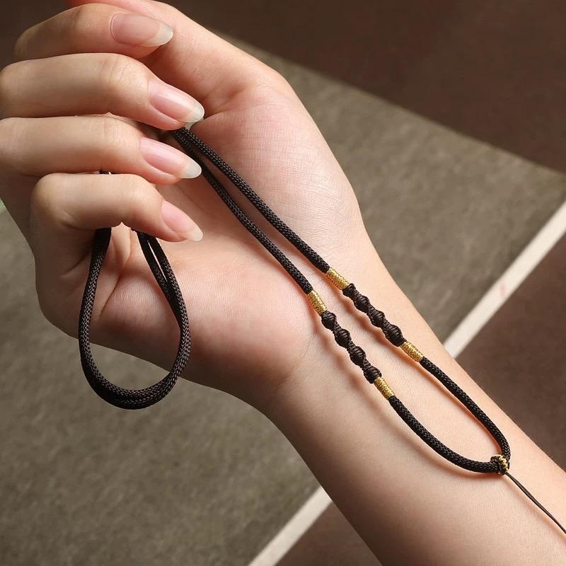 黑色项炼绳金佛黄金玉器玉佩蜜蜡