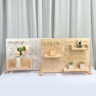 实木桌面洞洞板置物架立式陈列架书桌收纳架子木质桌上展示架定制