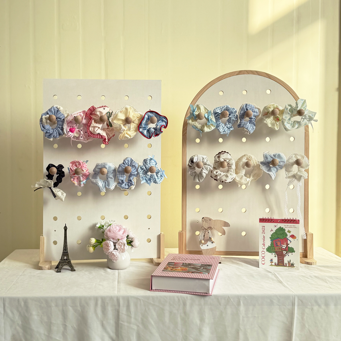 发圈展示架桌上洞洞板置物架收纳简约饰品挂板多功能立式实木定制