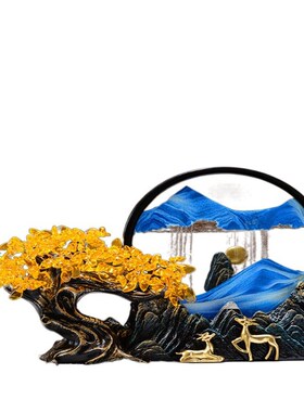 速发黄水晶发开树流沙画摆件家居客厅玄关装饰品办公室乔财迁业礼