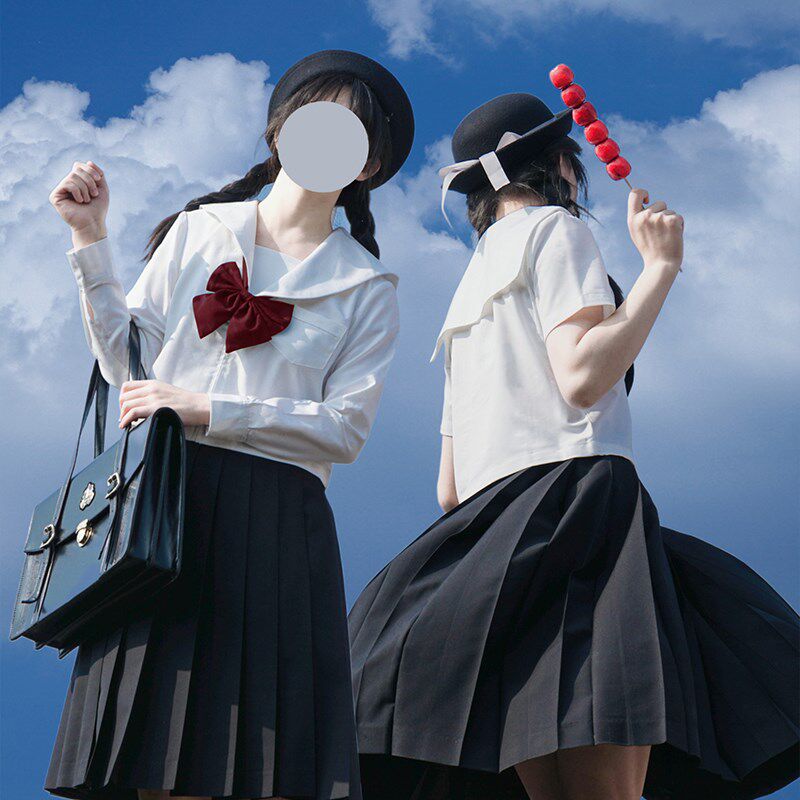 速发白无襟基础水手服j上制服长袖k衣秋冬札幌本JK百搭裙套装