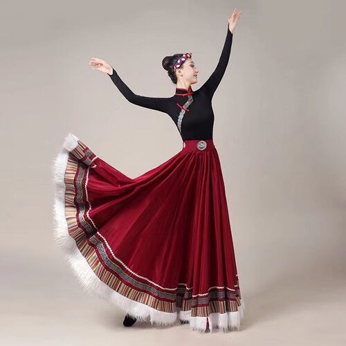 速发新款藏族舞蹈半出服装水袖上衣学生藏族演身裙大摆族艺考练习