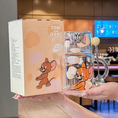 高硼硅玻璃水壶带盖子把手大容量泡茶杯可爱马克杯家用喝水杯耐高