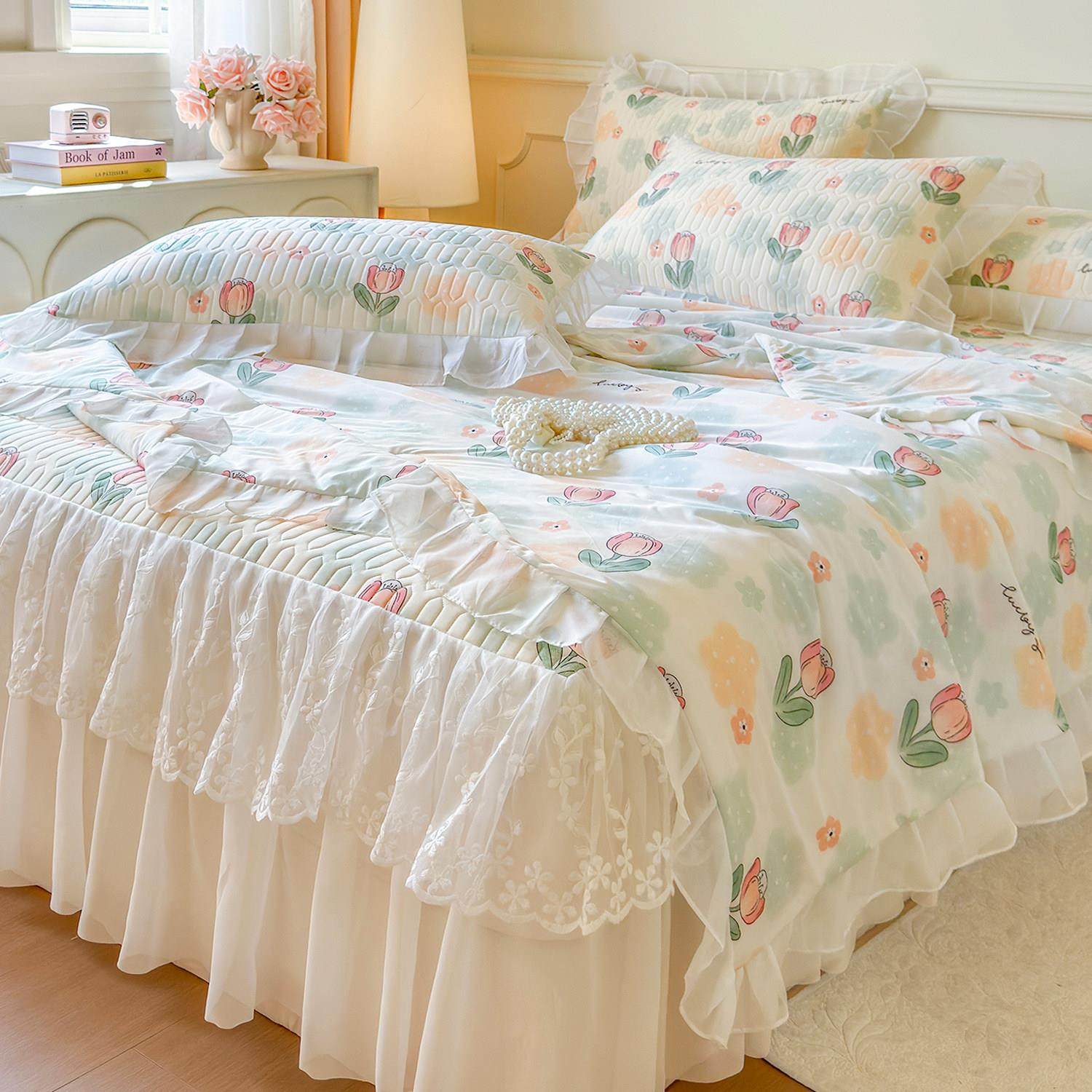 夏季A类冰丝乳胶凉席三件套夏凉被四件套公主风可机洗空调凉席床,床上用品,乳胶席,淘宝优惠券,粉丝福利购,淘宝优惠卷