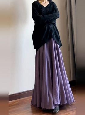 速发黑色v领毛衣女秋冬季2u024新款宽松高级慵懒风入秋穿搭一整套